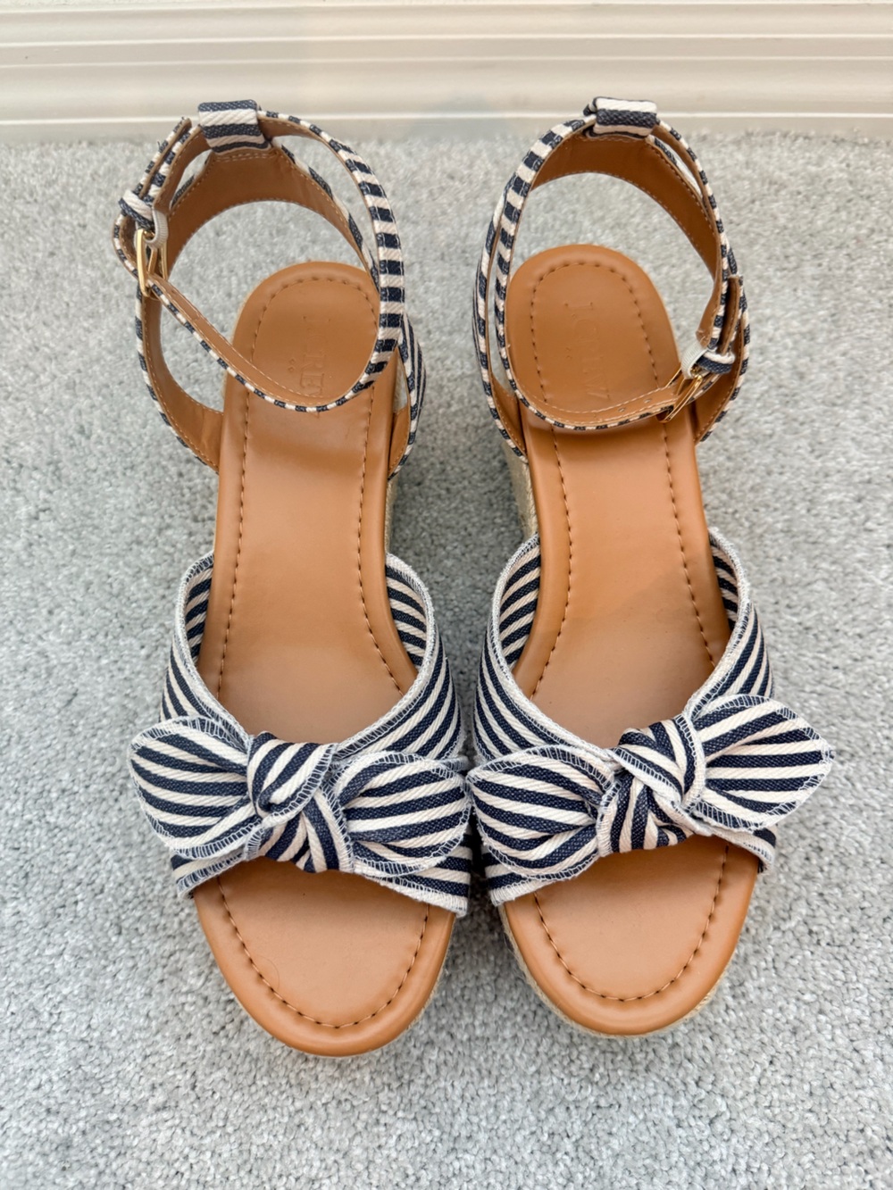 J. Crew Women’s Striped Navy Espadrille Wedge Sandals, size 10 - Picture 2 of 9